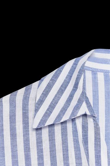 WIDE-SLEEVE LINEN BLEND SHIRT - Blue/White by Zara