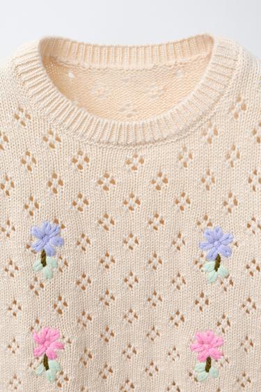 CUTWORK KNIT TOP WITH EMBROIDERED FLOWERS - Ecru by Zara - Image 2