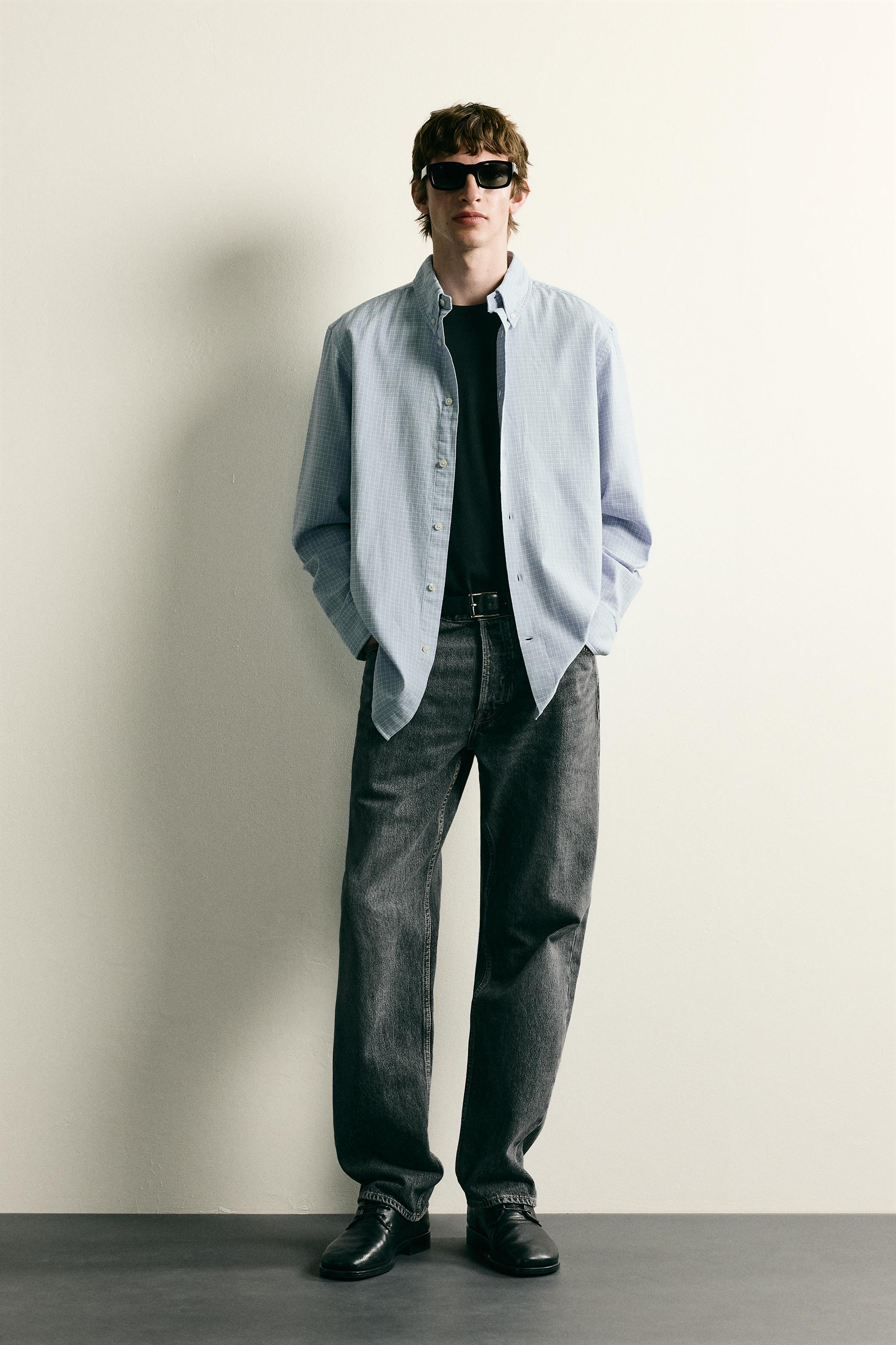 REGULAR FIT CHECK SHIRT - White / Sky blue | ZARA South Africa