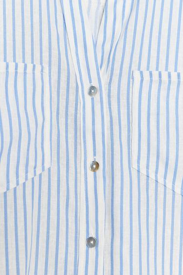 CAMISA CROPPED CON LINO - Blanco / Celeste de Zara