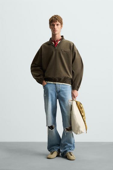 CAZADORA DENIM CUELLO CREMALLERA - Marrón de Zara - Imagen 0