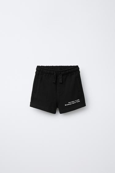 Zara PIQUÉ TEXT SHORTS - Black - Image 0