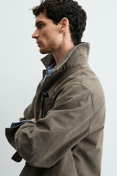 WASHED CANVAS RELAXED FIT OVERSHIRT - Brown / Taupe by Zara