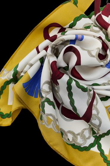 100% SILK PRINTED SCARF - Ecru by Zara