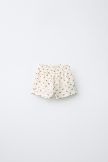 Zara FLORAL WAFFLE SHORTS - Ecru - Image 0