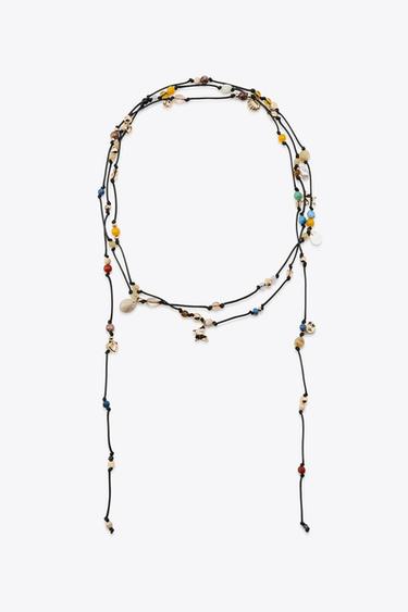 MULTI-WAY BEADED CHARM CORD NECKLACE - Black by Zara