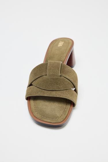 STRAPPY SPLIT SUEDE HEELED SANDALS - Khaki Green by Zara - Image 3