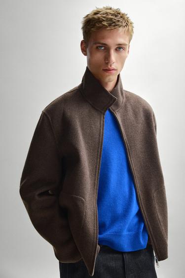 Zara Wool blend double-fabric jacket with stand collar - Mink marl