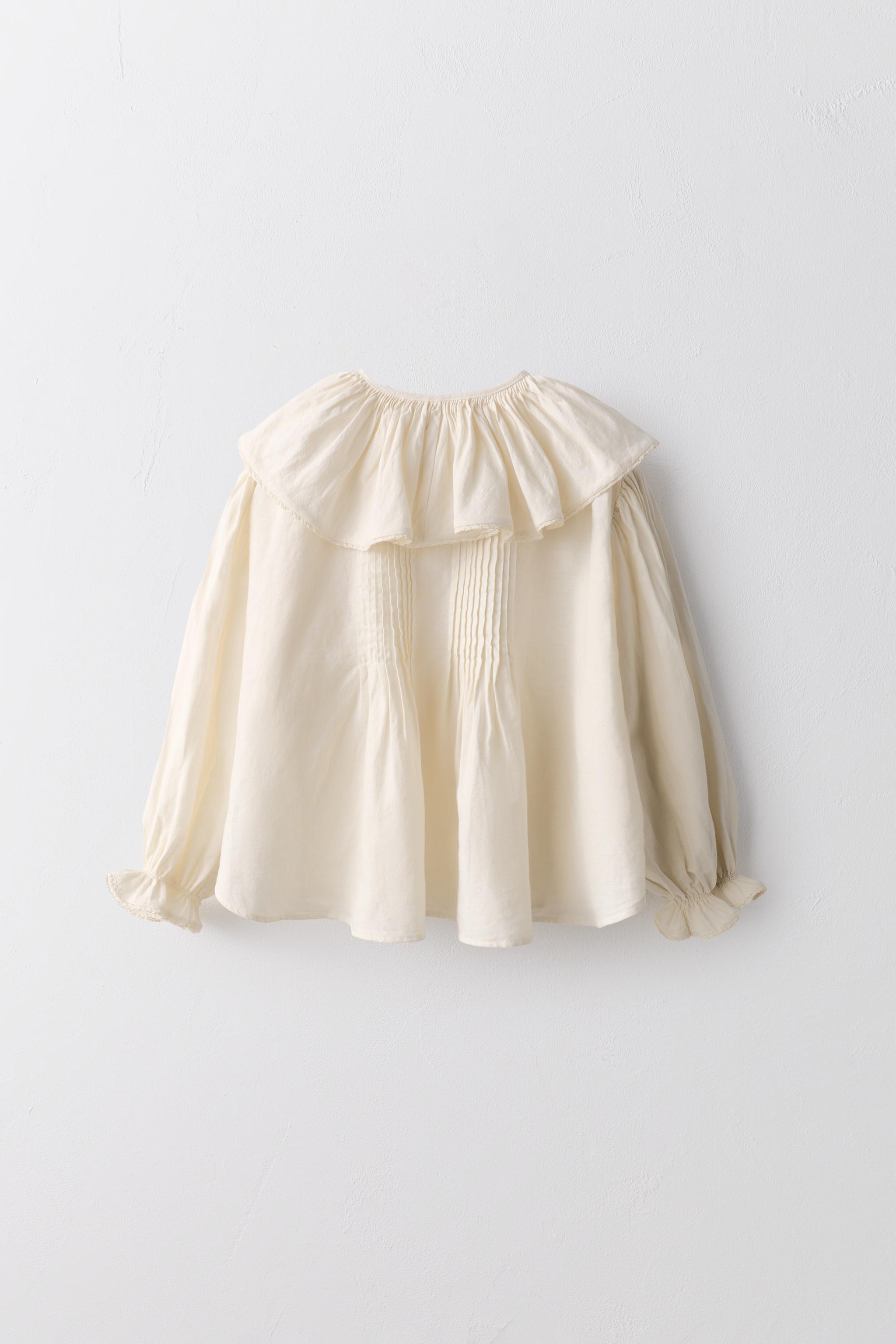 2-5 YEARS/ LIMITED EDITION LINEN COTTON BLOUSE WITH PLEATS AND LACE