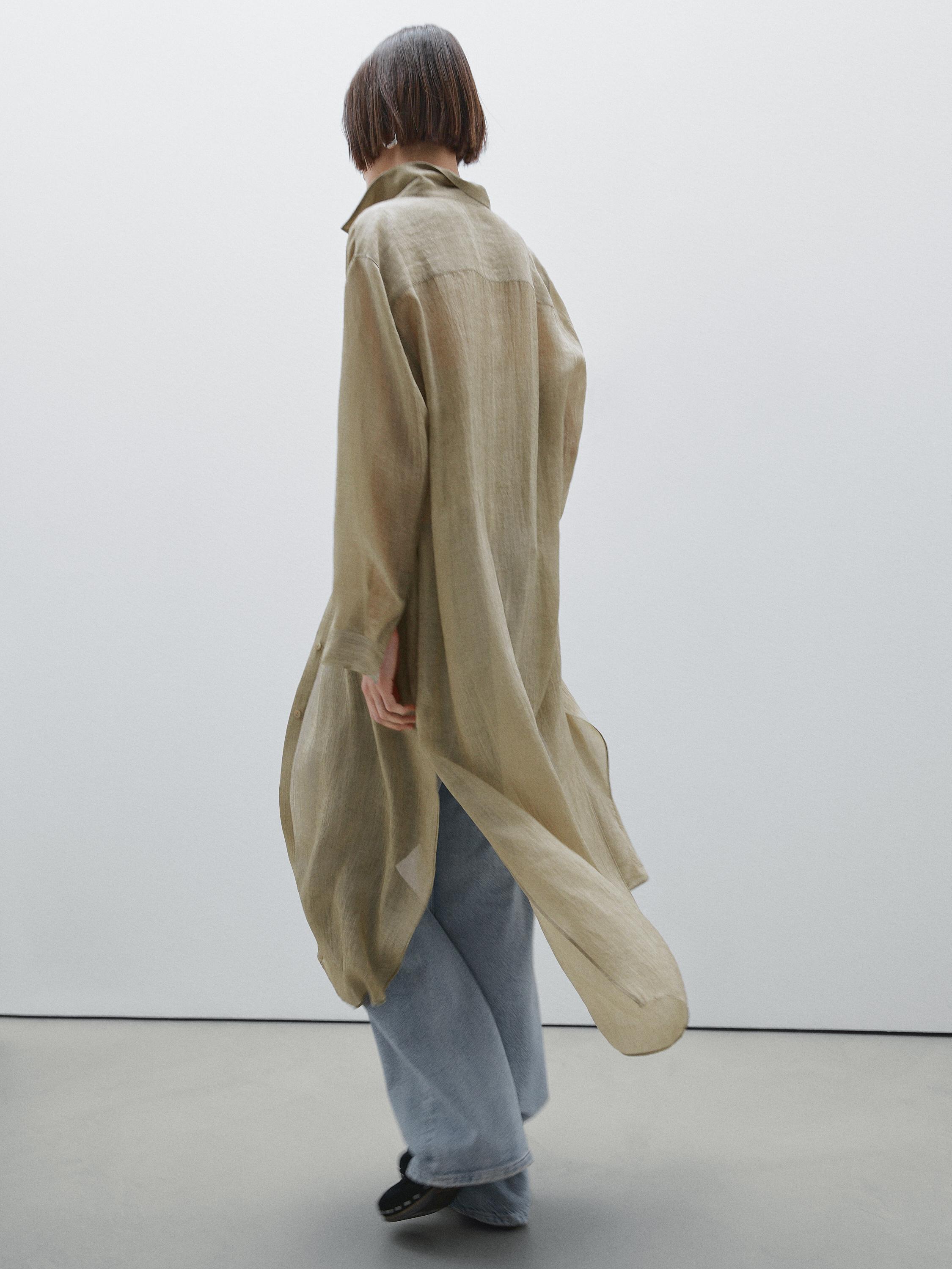Semi-sheer ramie blend oversize blouse