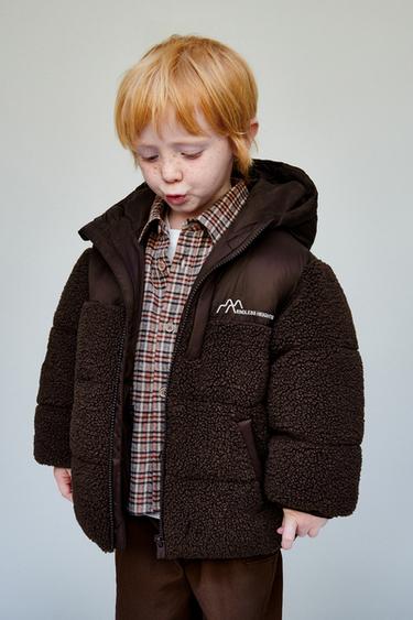 ABRIGO BORREGUILLO COMBINADO - Chocolate de Zara