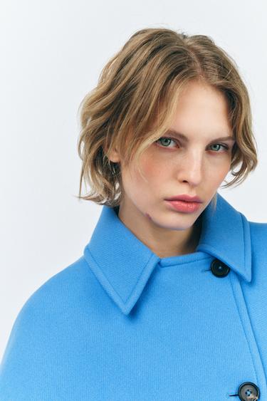 MANTEAU OVERSIZE EN MÉLANGE DE LAINE MANTECO ZW COLLECTION - Bleu ciel de Zara - Image 2
