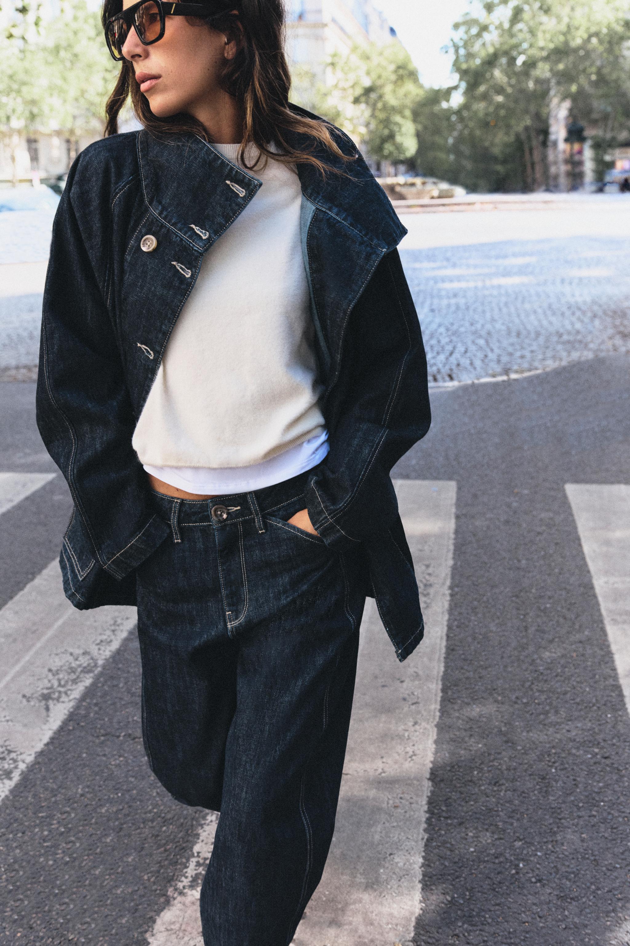 Zara Z1975 YÜKSEK BEL TAPERED FIT KONTRAST DİKİŞLİ JEAN görsel 3