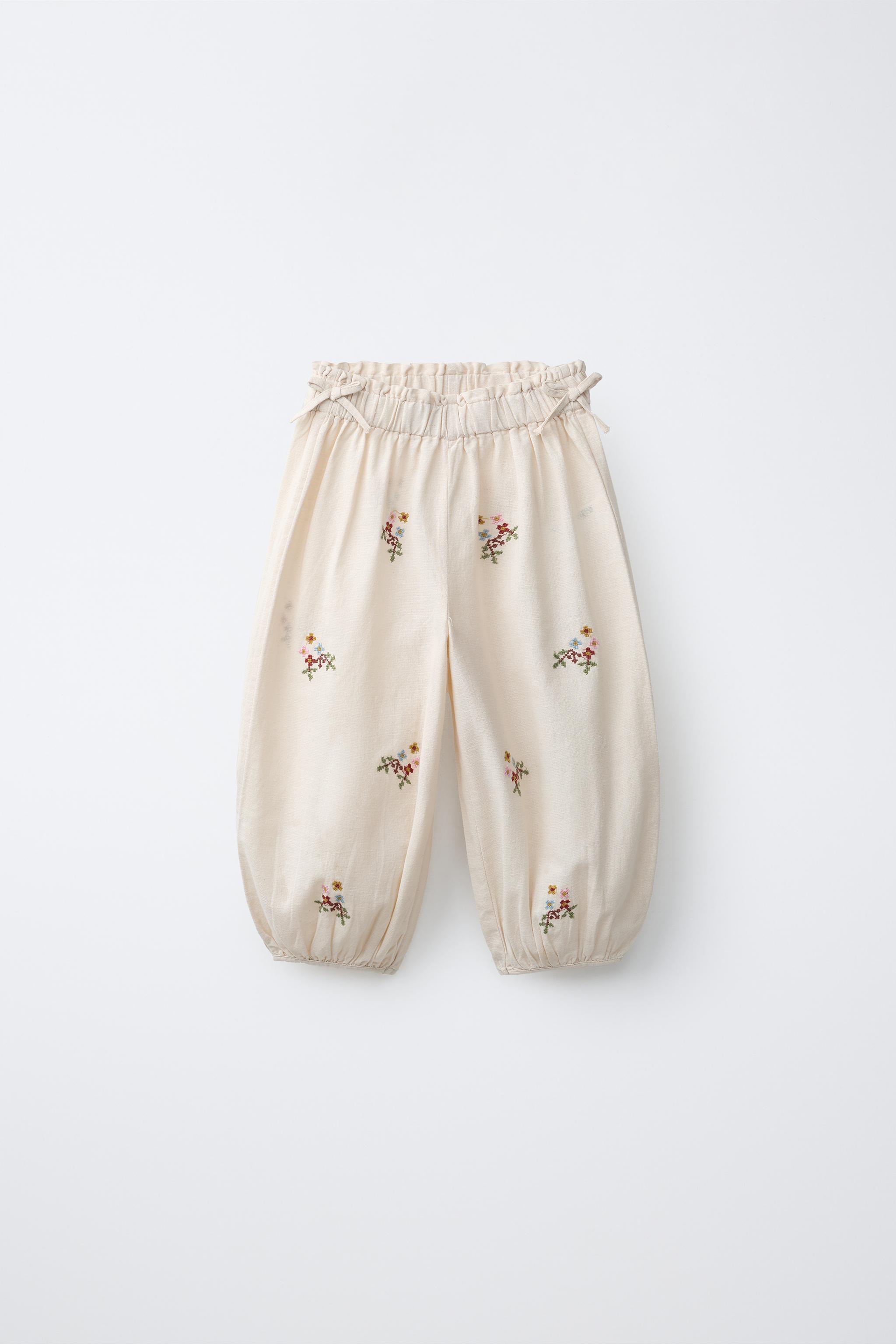 PANTALON BRODERIES POINT DE CROIX AVEC COTON ET LIN
