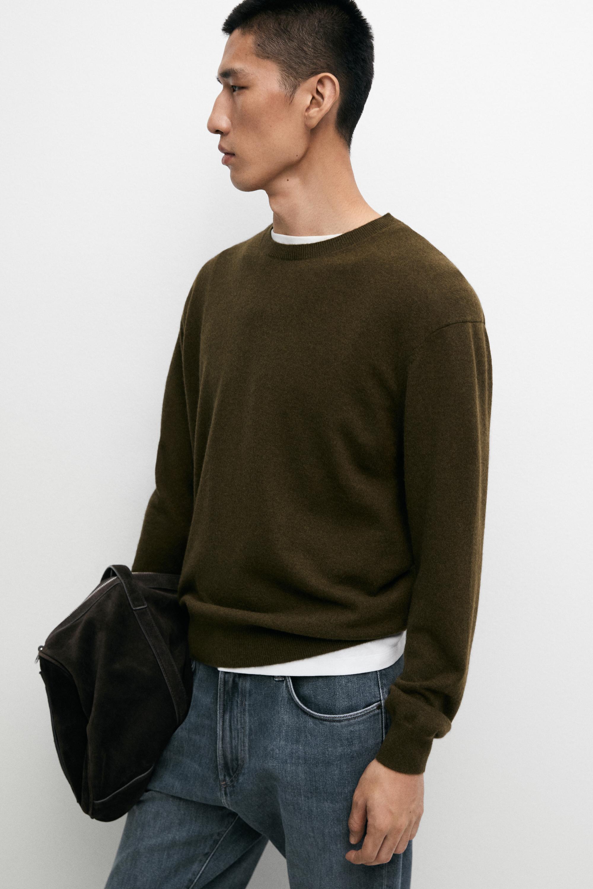 100% cashmere ribbed knit sweater — Hunter green