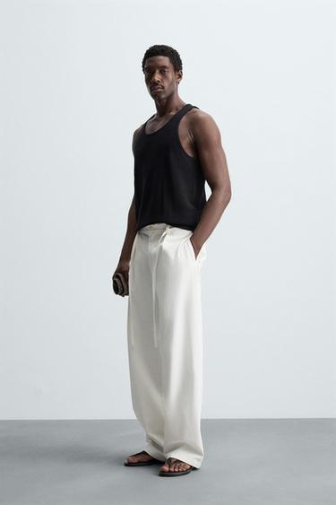 RELAXED FIT PLEATED TROUSERS - Ecru by Zara - Image 3