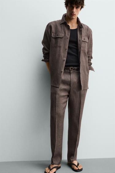 REGULAR FIT 100% LINEN TROUSERS - Brown marl by Zara - Image 5