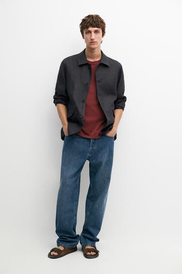 Surchemise total look 100 % lin mélangé - Bleu encre de Zara