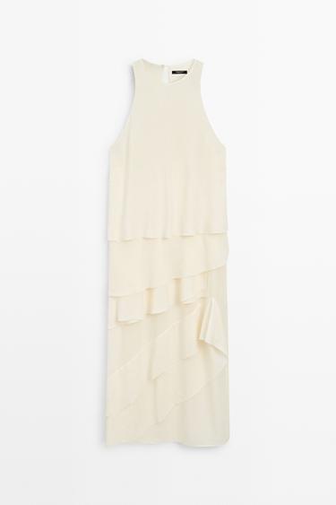Zara Flowing midi dress with ruffles - Ecru