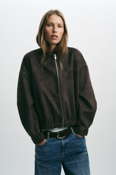BLOUSON EFFET DAIM - Chocolat de Zara