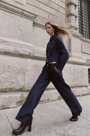 BOOTCUT TROUSERS WITH CONTRAST TOPSTITCHING - Indigo by Zara - Image 0