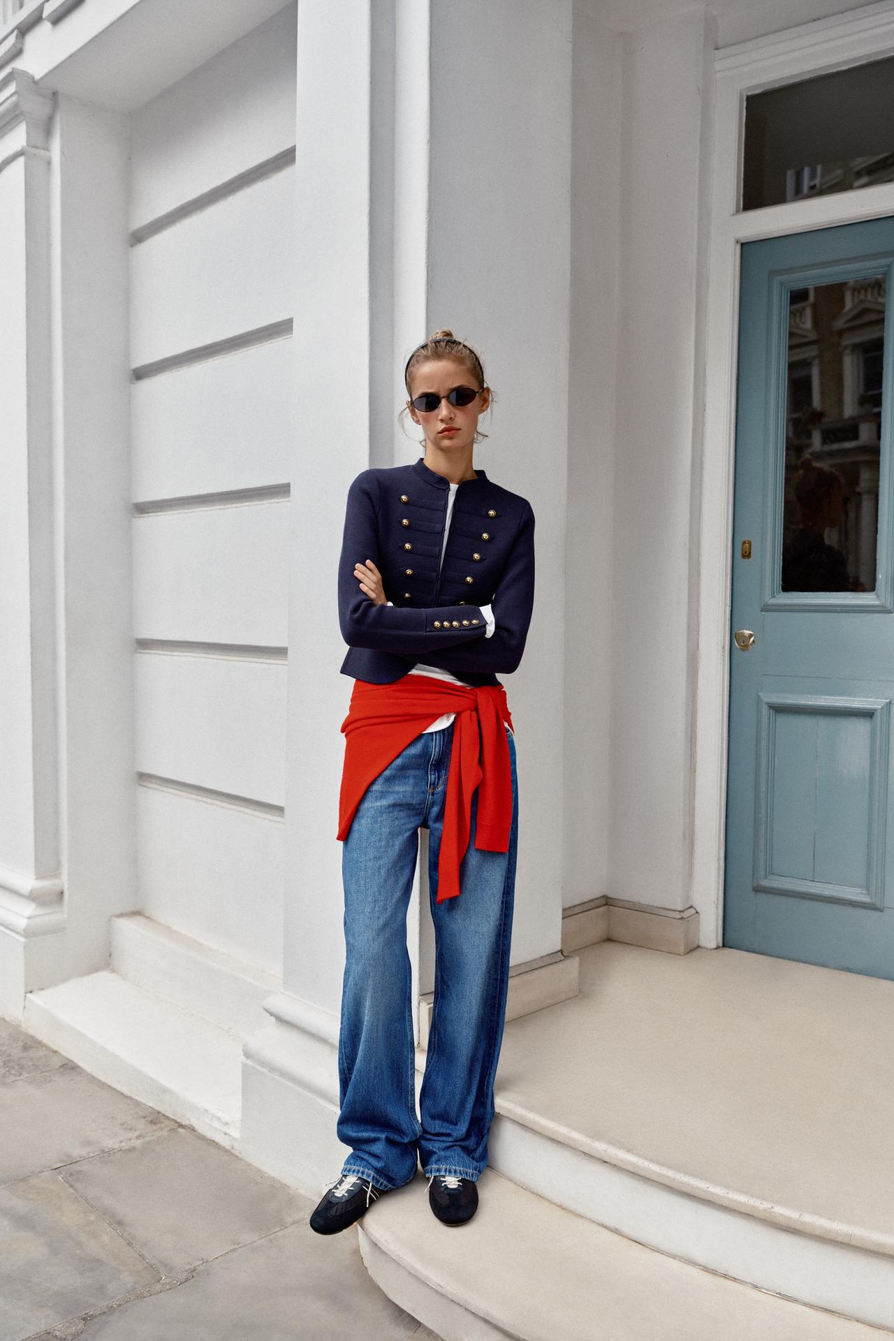 BUTTON JACKET — Navy blue