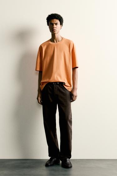 RELAXED FIT SEAM DETAIL T-SHIRT - Orange by Zara