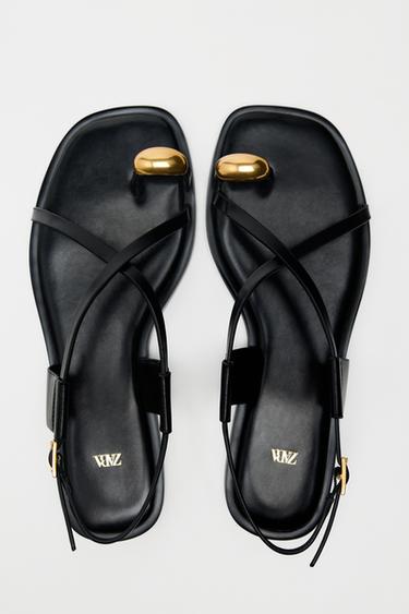 FLAT STRAP SANDALS WITH METAL ADORNMENT - Black by Zara - Image 4