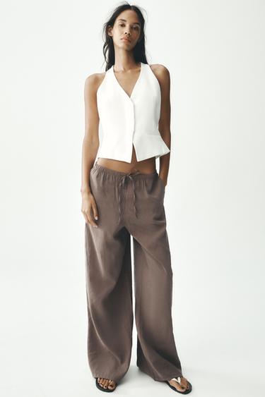 PANTALÓN PALAZZO FLUIDO - Marrón chocolate de Zara