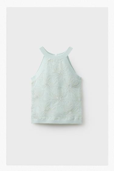 TOP HALTER PUNTO FLORES - Verde agua de Zara