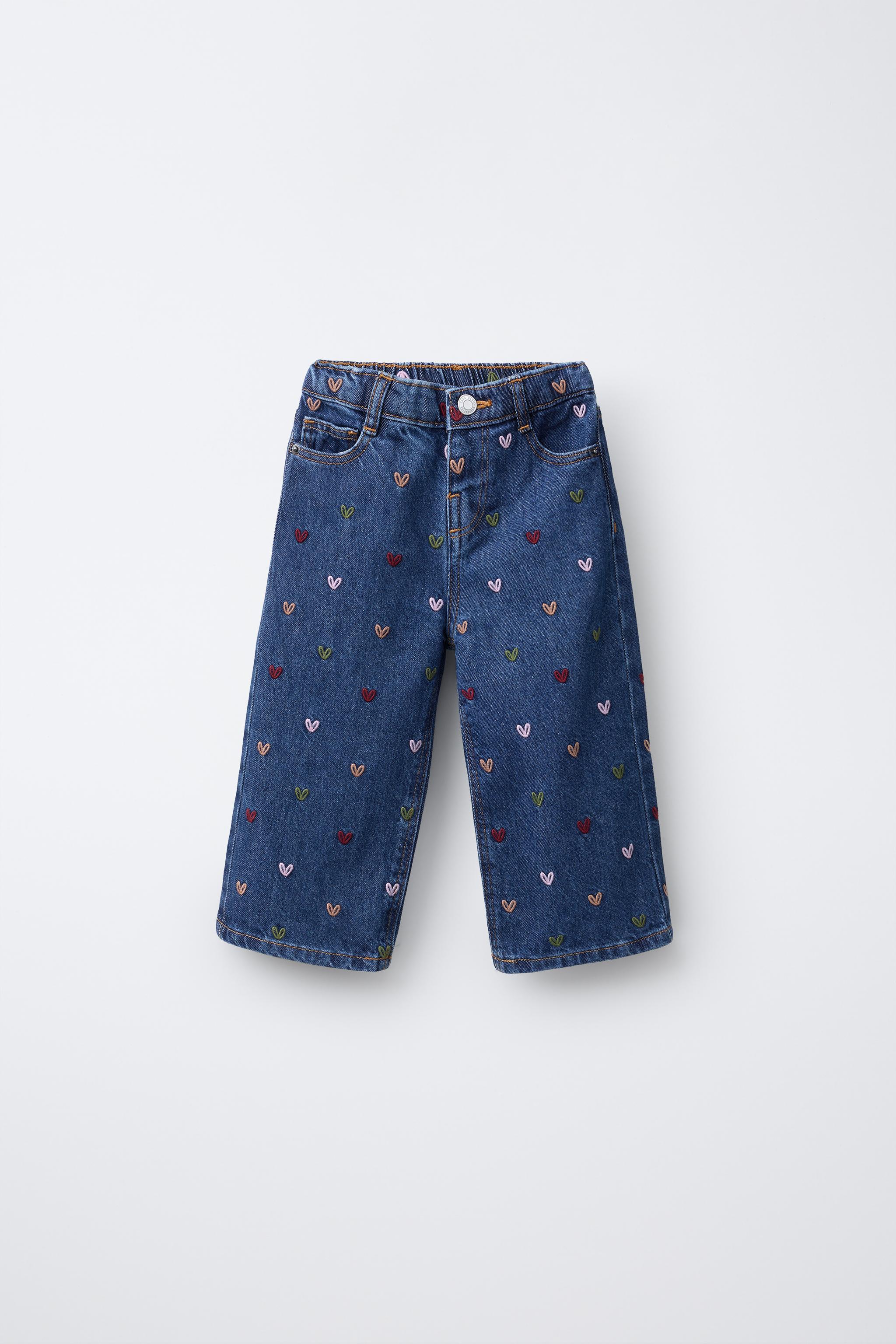 ハート刺繍入りキュロットデニムパンツ - ブルー | ZARA Japan
