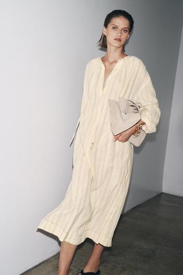 STRIPED LINEN BLEND TUNIC DRESS ZW COLLECTION - Stripes by Zara