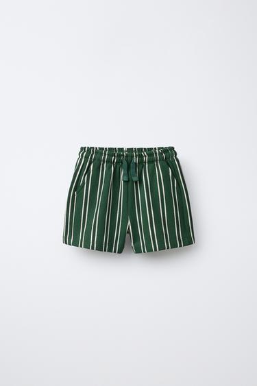 STRIPED PLUSH BERMUDA SHORTS - Green by Zara - Image 0