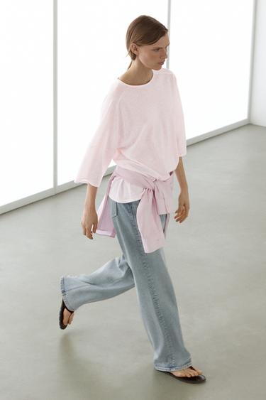 Zara Linen blend T-shirt - Pale pink