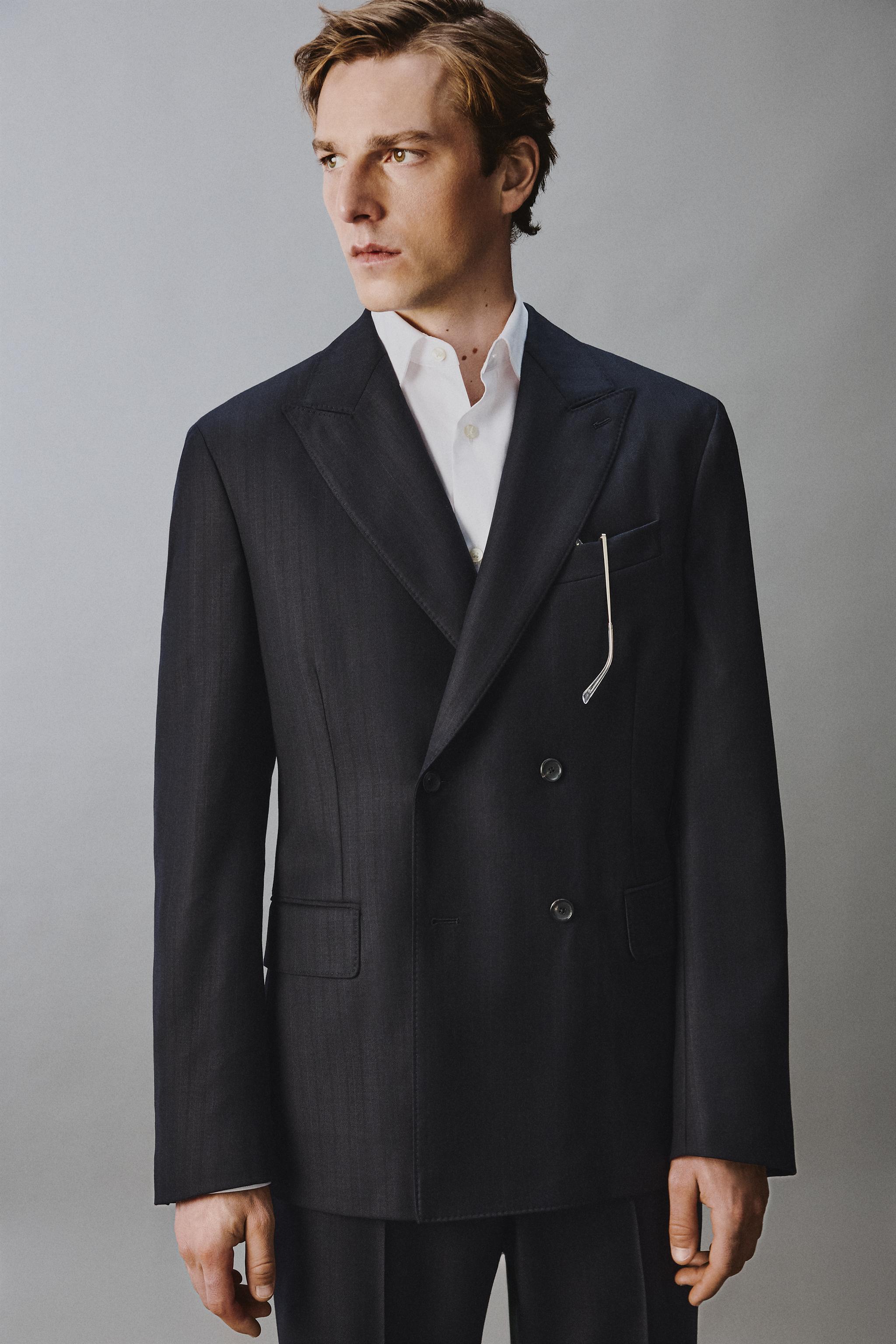 100% WOOL PINSTRIPE SUIT BLAZER