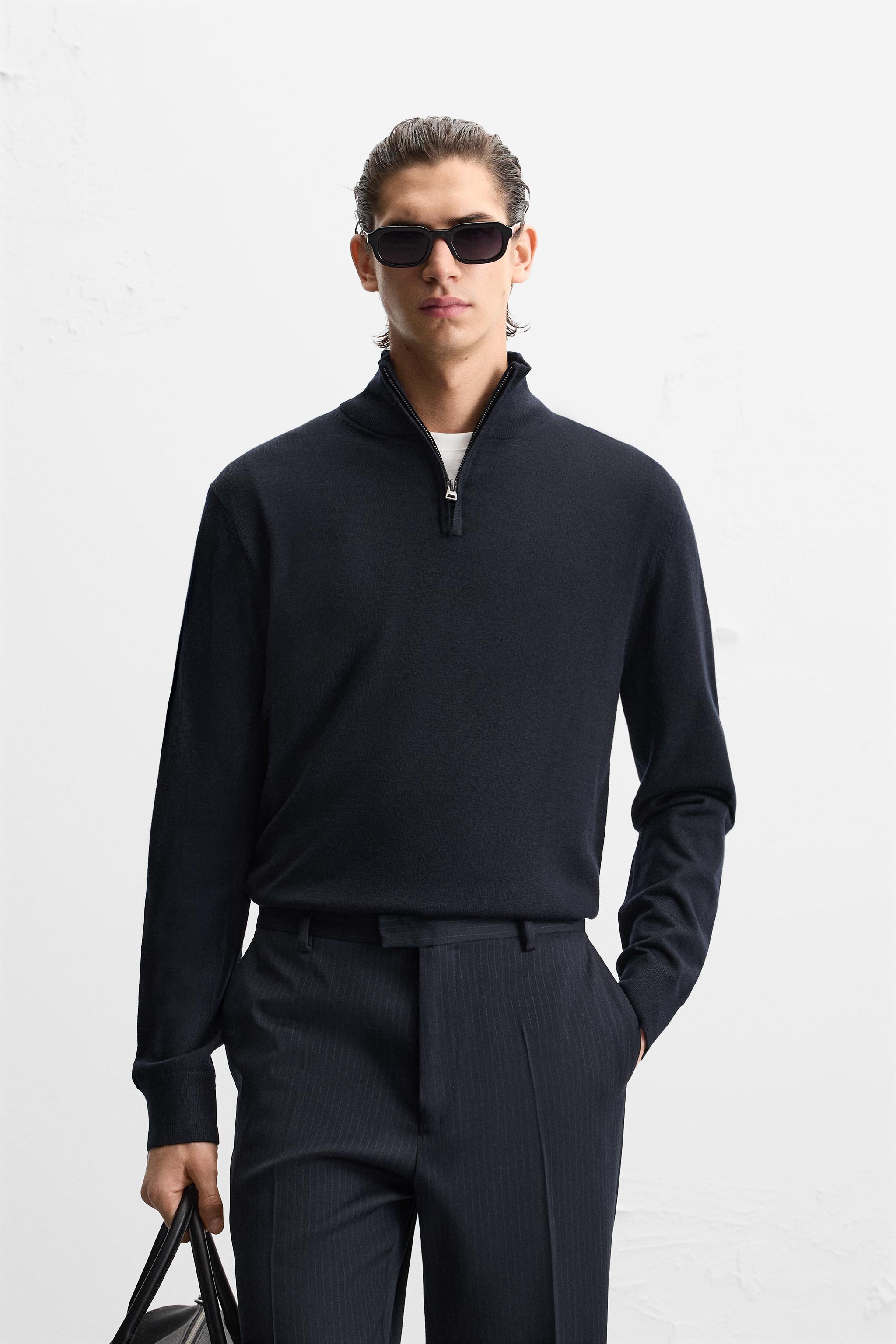 100% WOOL QUARTER ZIP JUMPER - Black | ZARA United Kingdom