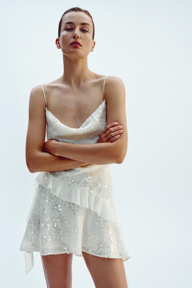 SEQUINNED RUFFLE MINI DRESS - Oyster-white by Zara - Image 0
