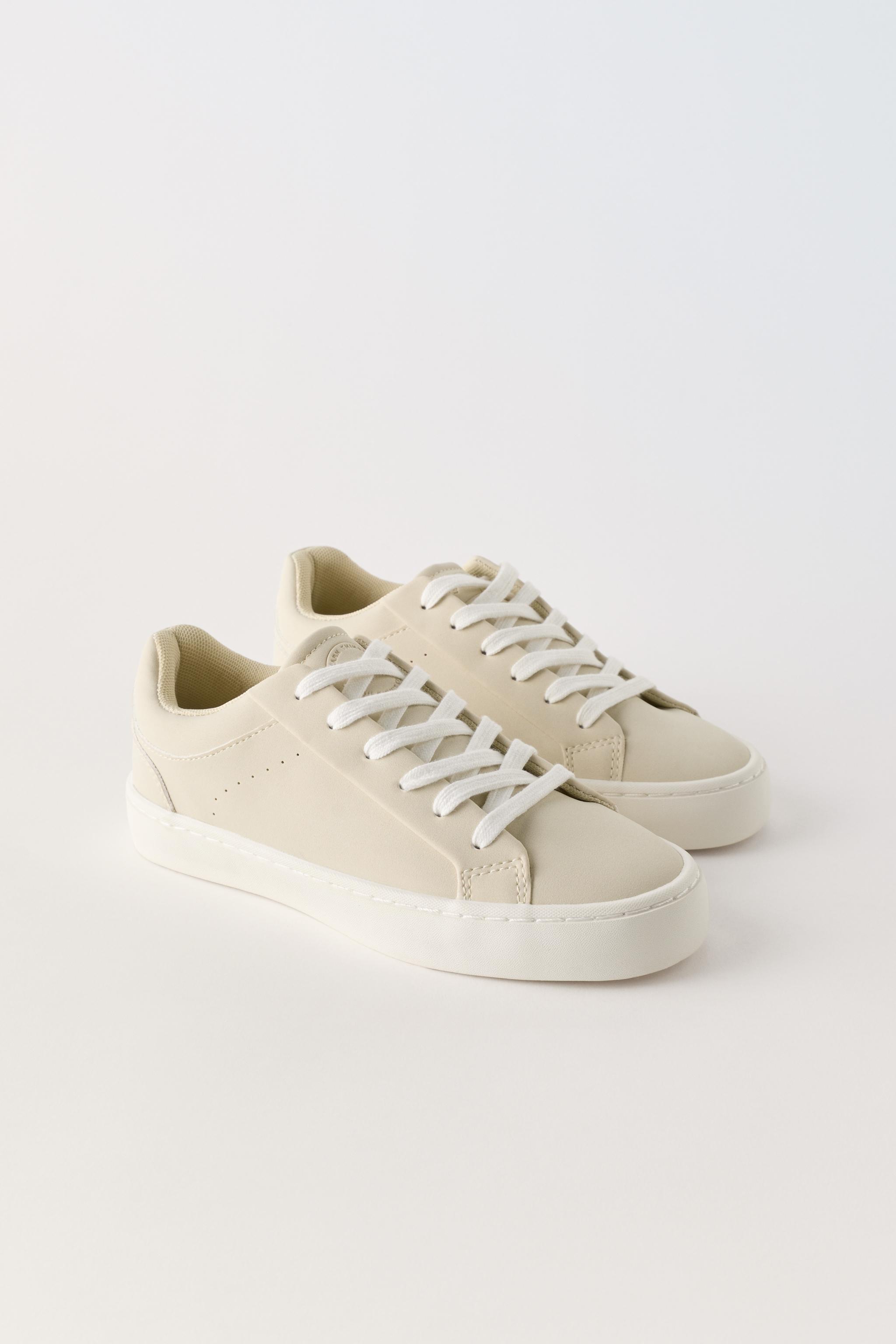 ZARA MINIMALIST TOPSTITCHED SNEAKERS: WHITE – Your Daily Store Online