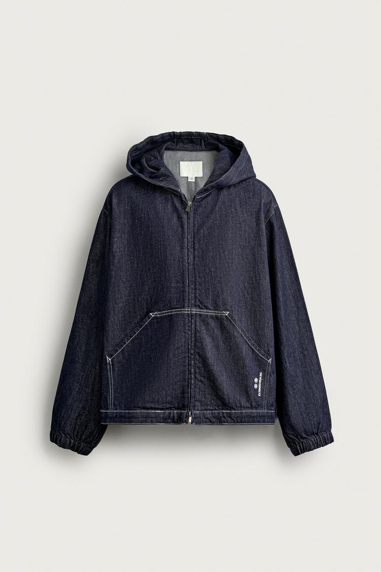 RELAXED FIT HOODED DENIM JACKET