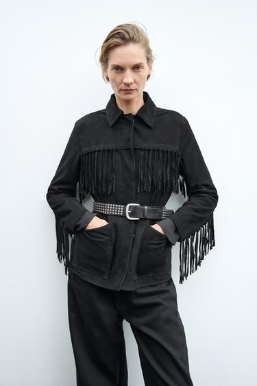 ZW COLLECTION SUEDE FRINGE JACKET - Black by Zara - Image 0