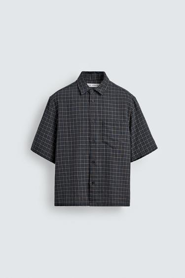 Zara RELAXED FIT PLAID SHIRT - Anthracite Gray
