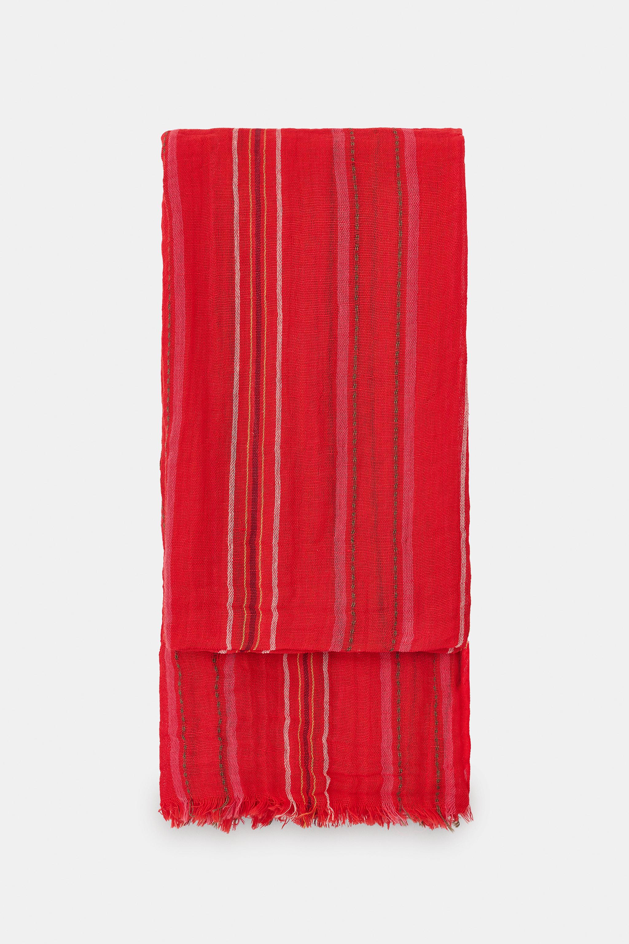Женские аксессуары Zara STRIPED LINEN SCARF — фото 4