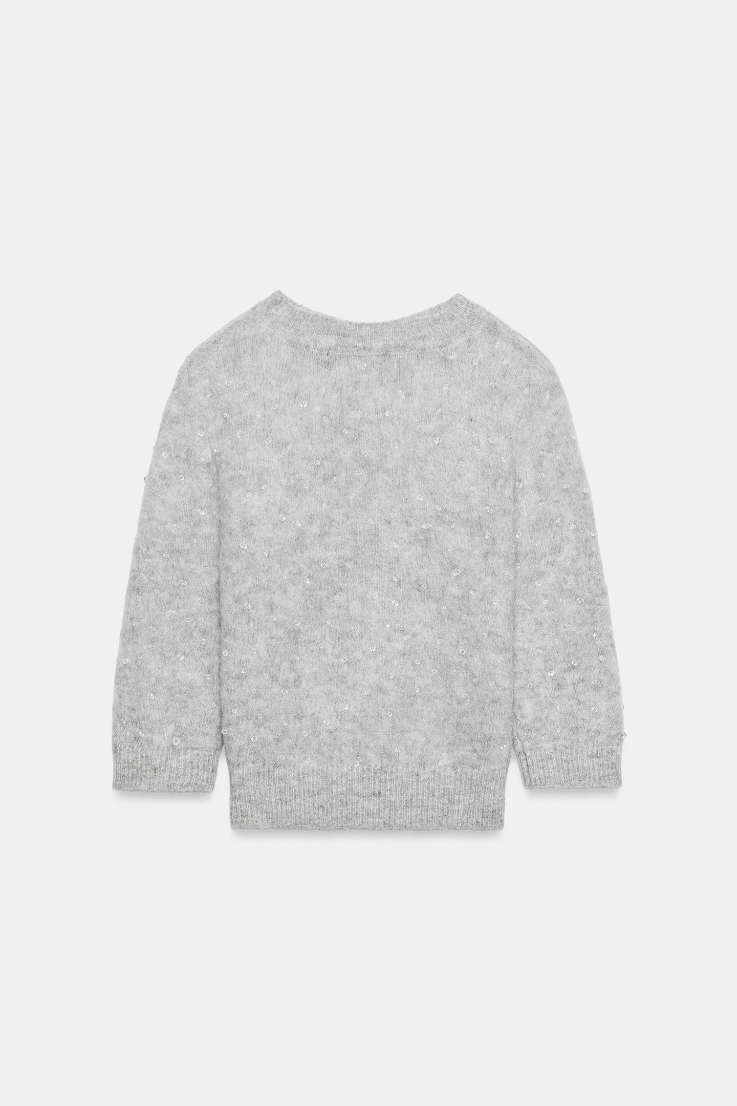 Женский свитер Zara Brushed Effect Beaded Knit, цвет: Серый меланжевый — фото 8