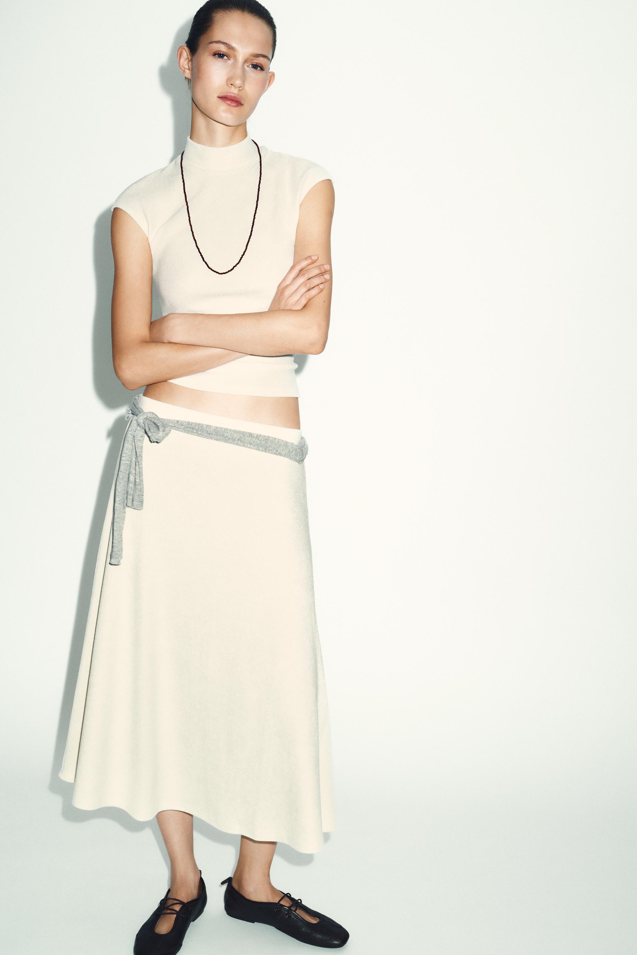 ZARA 海の刺繍入りホワイトロングスカート axes femme｜リボン*ブーケ刺繍スカート | Rakuten Fashion(楽天