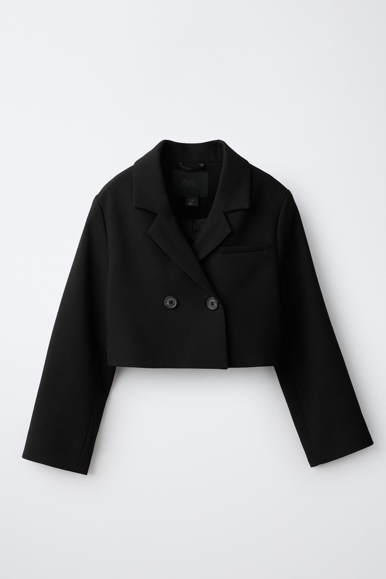 CROPPED BUTTONED BLAZER — Black