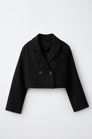 CROPPED BUTTONED BLAZER — Black 1