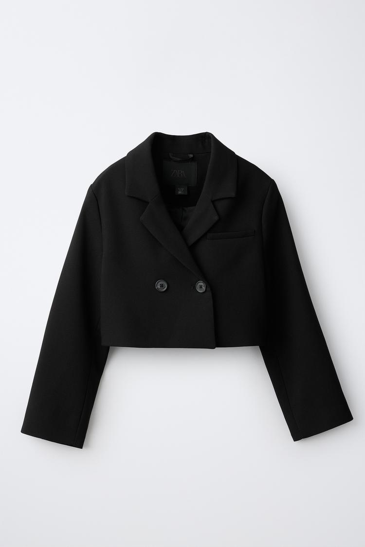 CROPPED BUTTONED BLAZER — Black
