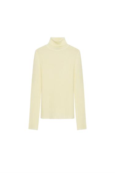 Zara WOOL HIGH-NECK JUMPER - Light yellow