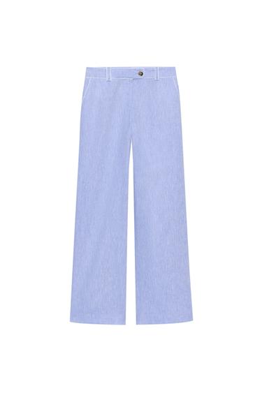PANTALÓN CON LINO DETALLE VIVOS - Azul claro de Zara