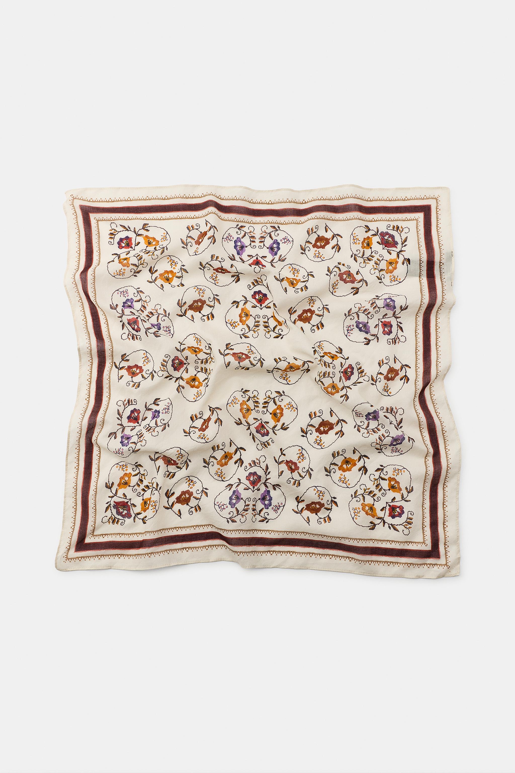 CROSS-STITCH EMBROIDERED PRINTED SCARF